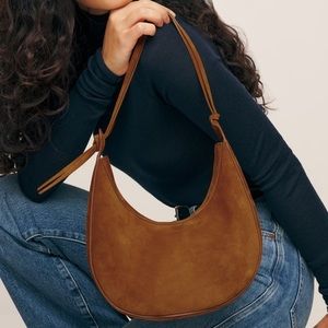 Reformation Rosetta Shoulder Bag Medium in Cuoro Brown Suede Leather NWT
